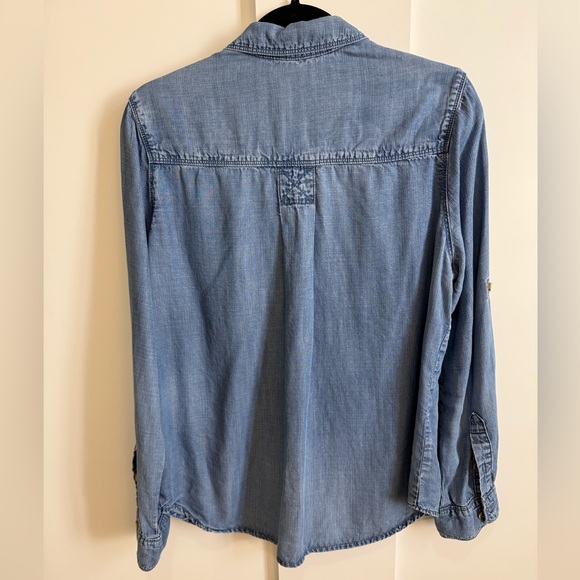 Anthropologie Cloth & Stone Top Chambray Denim Shirt Camp Blouse Laredo WesternL - Picture 4 of 7